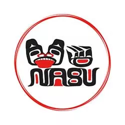 Bold red and negative space Native American style artwork